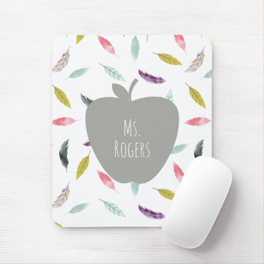 Boho Feather Apple Teacher Mousepad (Mit Mouse)