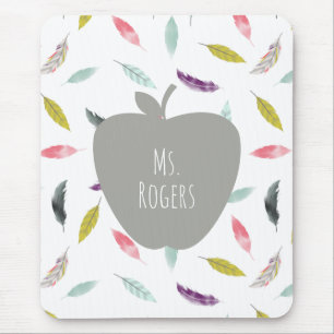 Boho Feather Apple Teacher Mousepad