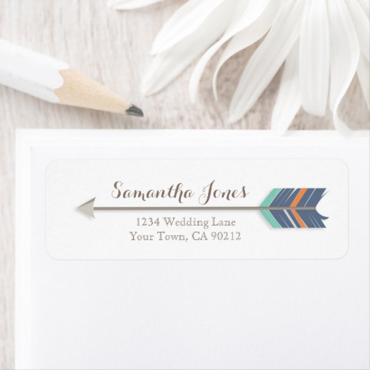 Boho Feather Arrow Navy Orange Aquamarin Address L (Insitu)