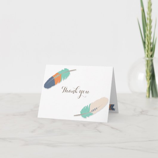 Boho Feather Baby Shower Danke Navy Orange (Vorderseite)