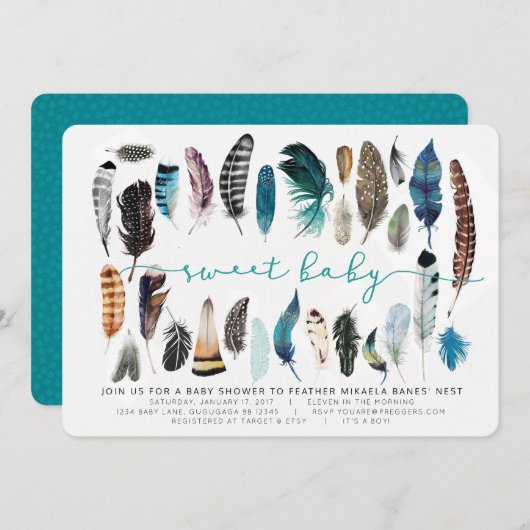 Boho Feather Baby Shower Einladung (Vorne/Hinten)