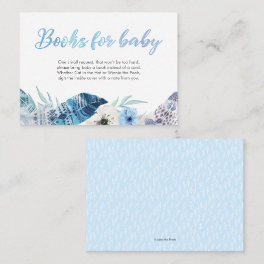 Boho feather blue Books for baby Showcard Begleitkarte (Vorne/Hinten)