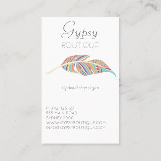 Boho Feather Boutique Visitenkarte (Rückseite)