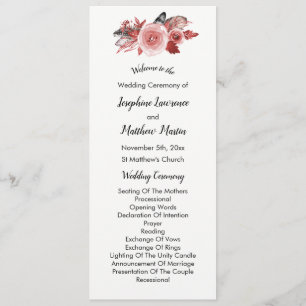 Boho Feather Burgund Rose Hochzeitsprogramme Programm