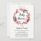Boho Feather Burgundy Blush Baby Shower Einladung (Vorderseite)
