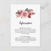 Boho Feather Burgundy Rose Hochzeitsinformationen Begleitkarte (Vorderseite)