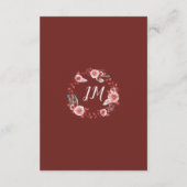 Boho Feather Burgundy Rose Hochzeitsinformationen Begleitkarte (Rückseite)