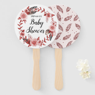Boho Feather Burgundy Rose Wreath Baby Shower Fächer
