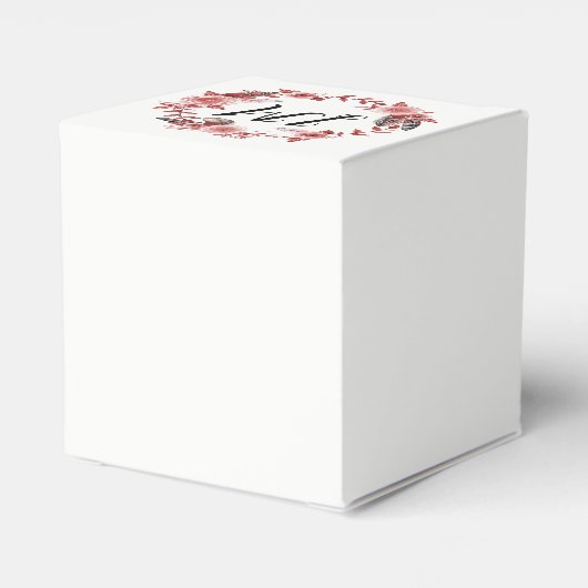 Boho Feather Burgundy Rose Wreath Monogram Geschenkschachtel (Rückseite)