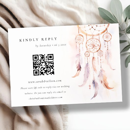 Boho Feather Dreamcatcher Wedding RSVP QR Code Begleitkarte