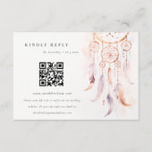Boho Feather Dreamcatcher Wedding RSVP QR Code Begleitkarte (Vorderseite)