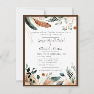 Boho Feather & Eucalyptus Wedding Einladung