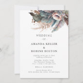 Boho Feather Floral Wedding Einladung (Vorderseite)