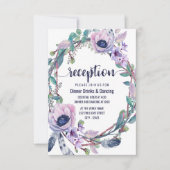 Boho Feather & Floral Wreath Hochzeitsempfang Einladung (Vorderseite)