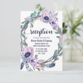 Boho Feather & Floral Wreath Hochzeitsempfang Einladung (Stehend Vorderseite)