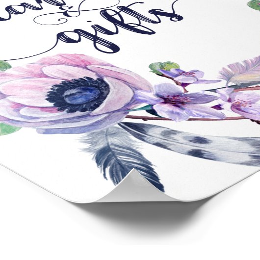 Boho Feather & Floral Wreath Wedding Cards & Gifts Poster (Ecke)