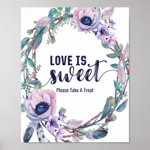 Boho Feather & Floral Wreath Wedding Liebe ist süß Poster