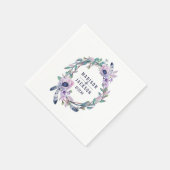 Boho Feather & Floral Wreath Wedding Monogram Serviette (Ecke)