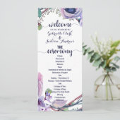 Boho Feather & Floral Wreath Wedding Program Programm (Stehend Vorderseite)