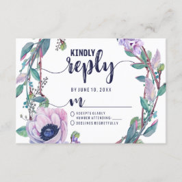 Boho Feather & Floral Wreath Wedding Reply UAWG RSVP Karte