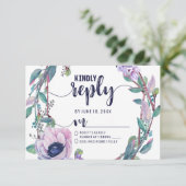 Boho Feather & Floral Wreath Wedding Reply UAWG RSVP Karte (Stehend Vorderseite)