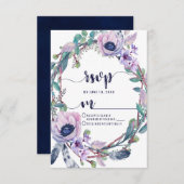 Boho Feather & Floral Wreath Wedding RSVP Response (Vorne/Hinten)