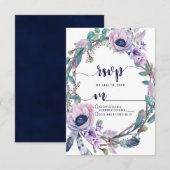 Boho Feather & Floral Wreath Wedding RSVP Response Karte (Vorne/Hinten)