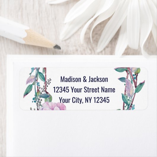 Boho Feather Floral Wreath Wedding Rücksendeadress (Insitu)