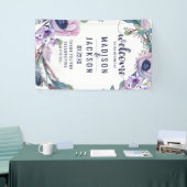 Boho Feather & Floral Wreath Wedding Willkommen Banner (Messeveranstaltung)