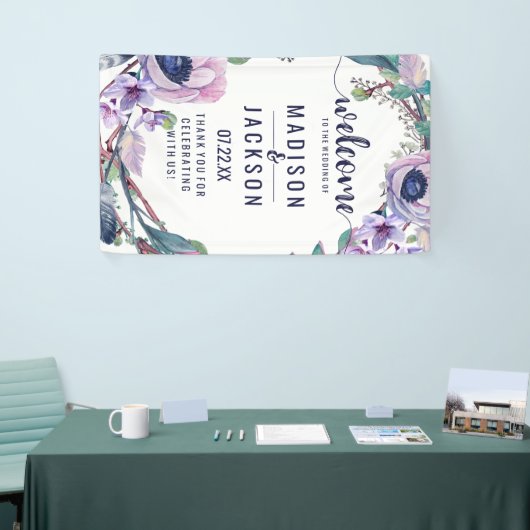 Boho Feather & Floral Wreath Wedding Willkommen Banner (Messeveranstaltung)