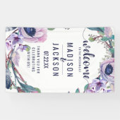 Boho Feather & Floral Wreath Wedding Willkommen Banner (Horizontal)
