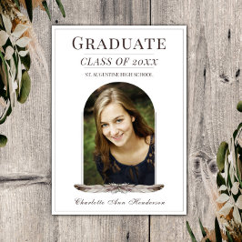 Boho Feather Frame Abschluss Ankündigung | weiß