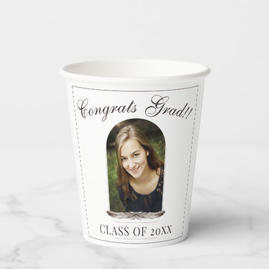 Boho Feather Frame Foto Graduation Party Pappbecher (Rückseite)