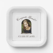 Boho Feather Frame Foto Graduation Party Pappteller (Vorderseite)