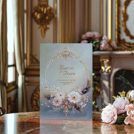 Boho Feather Gold Oval Frame Purple Jewel Wedding Einladung