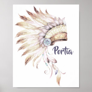 Boho Feather Headdress Wall Art Poster