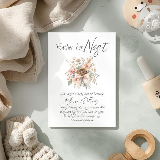 Boho-Feather-Her-Nest-Bogen-Baby-Empfangsfeier Einladung