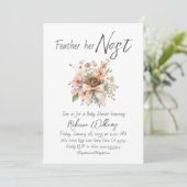 Boho Feather Her Nest Bow Baby Shower Einladung (Stehend Vorderseite)