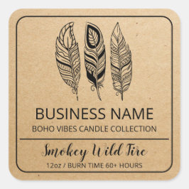 Boho Feather Kraft Paper Soy Candle Product Labels Quadratischer Aufkleber