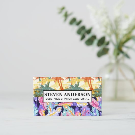 Boho Feather | Palm Geometric Visitenkarte (Stehend Vorderseite)