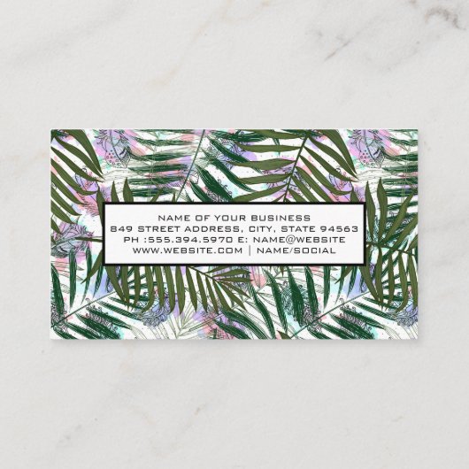 Boho Feather | Palm Pattern Stilvoll Visitenkarte (Rückseite)