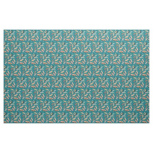 Boho Feather Pattern auf Aquamarin Stoff (Yard (91,4 cm))