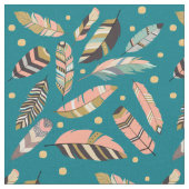 Boho Feather Pattern auf Aquamarin Stoff (Nahaufnahme)