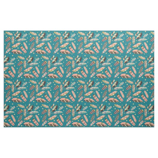 Boho Feather Pattern auf Aquamarin Stoff (Fat Quarter (45,7 x 55,9 cm))