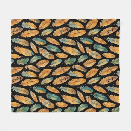 Boho Feather Pattern Fleecedecke (Vorderseite (Horizontal))
