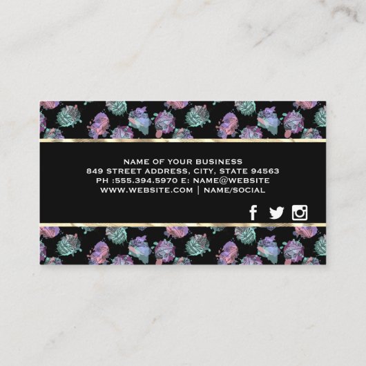 Boho Feather Pattern | Gold Trim Business Card Visitenkarte (Rückseite)