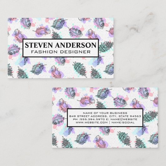 Boho Feather Pattern Hintergrund Visitenkarte (Vorne/Hinten)