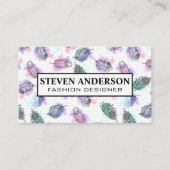 Boho Feather Pattern Hintergrund Visitenkarte (Vorderseite)