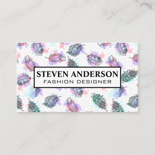 Boho Feather Pattern Hintergrund Visitenkarte (Vorderseite)