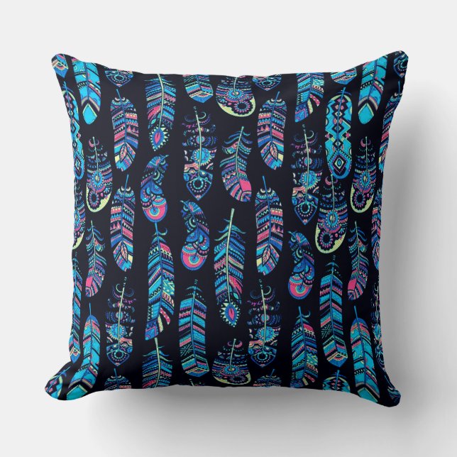 Boho Feather Pattern Kissen (Vorderseite)